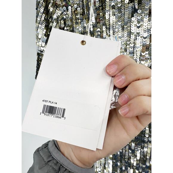 Mac Duggal 4707 Platinum Silver Sequined V-Neck Short Sleeve Evening Gown 14 - Picture 5 of 8